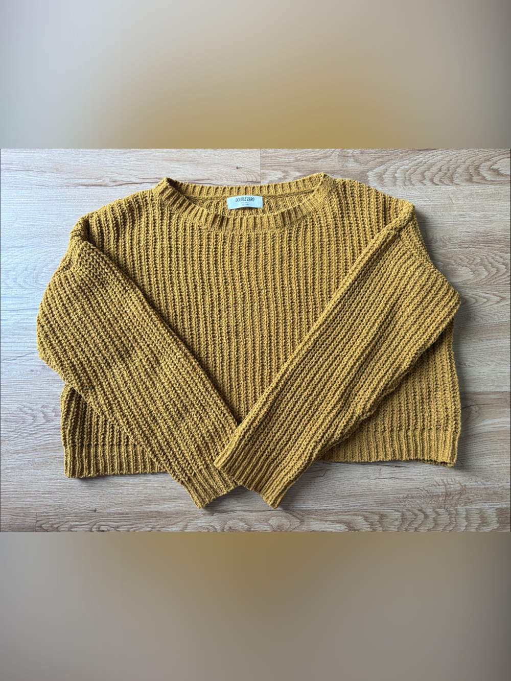 Mustard Ribbed Crewneck Cropped Sweater